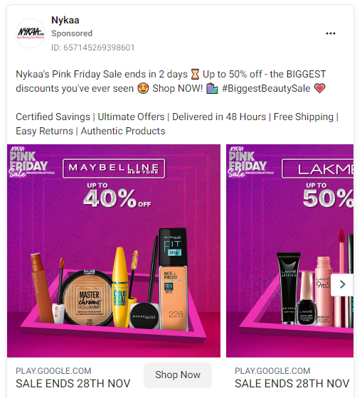 nykaa pink friday sale carousel social media ad 2022