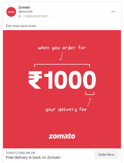 Zomato’s ₹1000 social media ad campaign